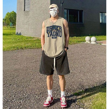 美式高街風外穿休閑坎肩背心男夏季痞帥街頭寬松重磅純棉無袖t恤