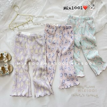 🌈✨mix1001韓版❤️幾何圖愛心印花夏日壓紋褲✨兒童壓紋木耳邊長褲  5-17