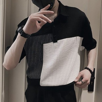 🔥【高品質/包退換】男士POLO衫夏季新款男士冰絲條紋POLO衫新款帥氣襯衫寬鬆半袖T恤夏季薄款透氣POLO衫圓領T恤衫