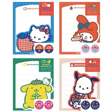 小禮堂 Sanrio 三麗鷗 復古和紙信封信紙組 (水果款) Kitty 美樂蒂 布丁狗 帕恰狗
