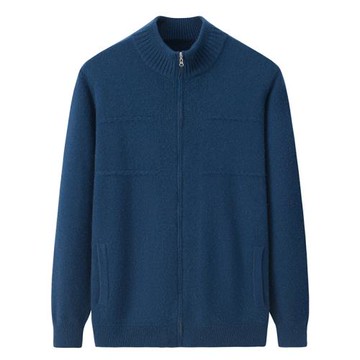 鄂爾多斯市產100純羊絨衫男開衫拉鏈半高領加厚保暖毛衣外套E3826