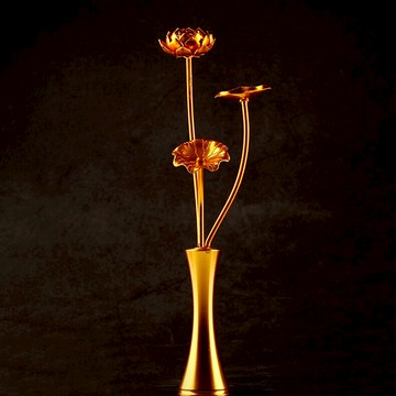 家居佛堂擺件佛前觀音供花仿真蓮花鎏金荷花瓶日式迷你常花單支