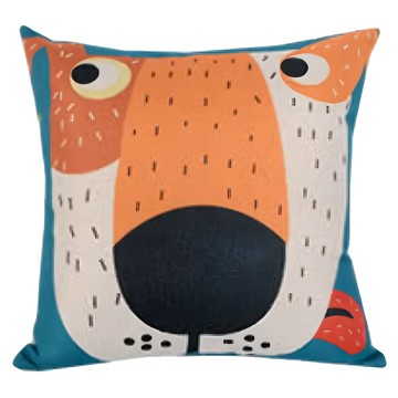 Life 動物派對 棉麻舒適方型抱枕  43 x 43 cm  藍綠眼狗