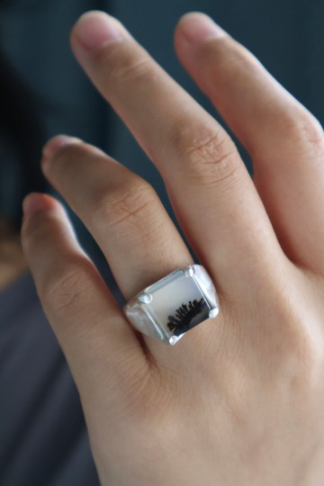 原創手工990銀鑲嵌海洋玉髓純銀指環印章戒指 港碼16.5號