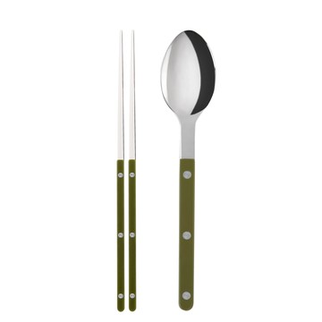 SABRE | Bistrot 復古酒館鈕扣系列 | 筷子+湯匙組 | 亮面 | 蕨綠