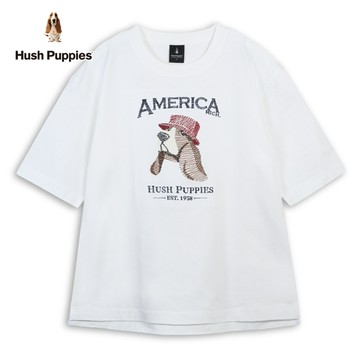 Hush Puppies T恤 男裝漁夫帽狗線條刺繡寬版T恤