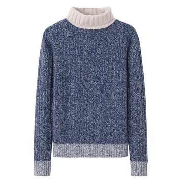 內蒙古純山羊絨衫女高領加厚保暖拼色寬松休閑時尚針織衫毛衣E57