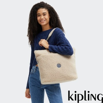 Kipling 米色羊羔毛大容量肩背托特包-GLYNN
