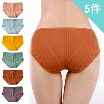 【enac 依奈川】慵懶少女風直條紋低腰內褲/性感內褲/女內褲/無痕內褲(超值5件組-顏色隨機)