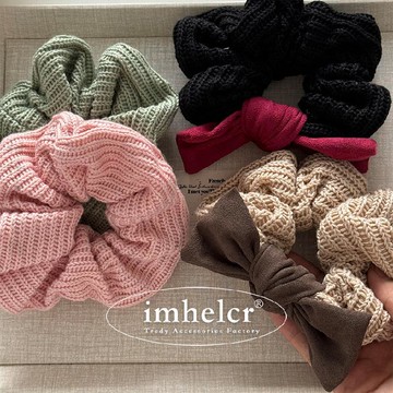 🔥2件9折🍊臺北出貨🍊可開發票秋冬新款彩色針織毛線復古絲絨蝴蝶結撞色小衆大腸髮圈發繩女