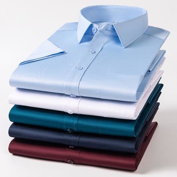 優鯊男士純色短袖襯衫中青年商務休閑冰絲彈力半袖直擺孔雀藍襯衣