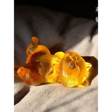 創意手工古法琉璃可愛懶貓咪茶寵 禪意擺件 茶擱筆架鎮紙裝飾