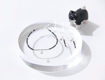 黑白系 / 小雪球 - 鐵膽石925銀-手鍊耳環套組