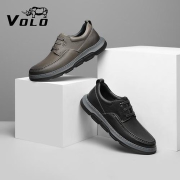 VOLO犀牛男鞋厚底商務工作男士休閑皮鞋真皮輕質系帶軟底駕車男鞋
