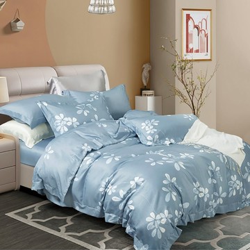 J-bedtime 床寢時光 萊賽爾天柔絲單人被套床包組  單人被套 + 單人床包 + 枕頭套套裝  單人床包105 x 186cm + 單人被套135 x 195cm + 枕套45 x 75cm  晨光花語 藍色