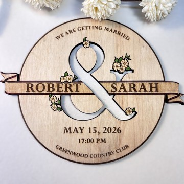 婚禮資訊木製標示牌 – 客製化新人姓名與細節
