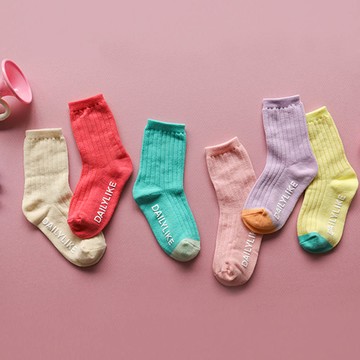 韓國 Daily Like - 兒童襪子/中筒襪6入組-糖果粉紅