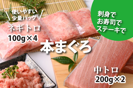 まぐろ三昧セット〈本鮪の中トロ200g×2・ネギトロ100g×4袋〉〈おすすめ返礼品〉