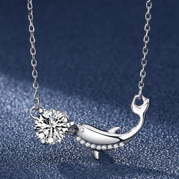 【米蘭精品】現貨+預購 頂級莫桑鑽石項鍊925純銀女項鍊鎖骨鍊項鏈情人節禮物-1克拉海豚魚生有你74lq55