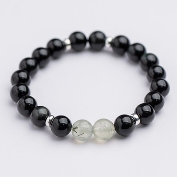 黑曜系列 10mm葡萄石黑曜石單層手串