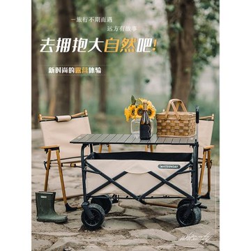 疆嶼折疊手拉車戶外頂棚露營車四輪兒童小推車營地野營遛娃小拖車