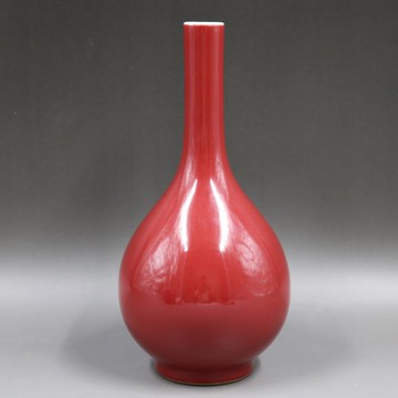 清乾隆胭脂紅釉膽瓶手工仿古家居裝飾瓷器擺件古董古玩老貨收藏1入