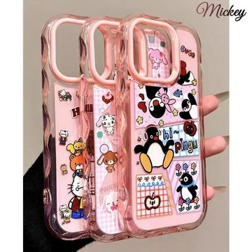 粉色系企鵝適用蘋果16Pro手機殼iPhone15波紋邊14Plus個性13硬殼