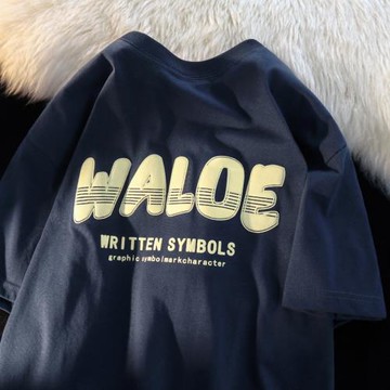 美式短袖重磅t恤男夏季潮流寬松圓領體恤發泡字母印花半袖上衣薄