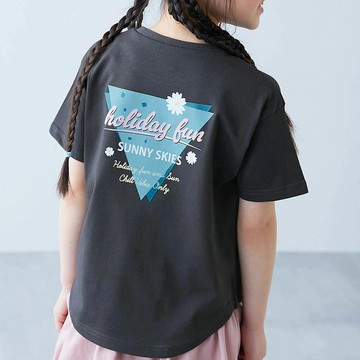 日本 devirock - 接觸涼感 女孩印花短袖上衣-背後三角logo-黑