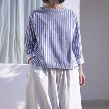 條紋後綁帶寬鬆上衣955913