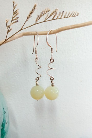 純銀設計耳環 岫玉+925銀(耳勾)