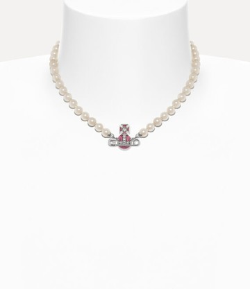 Vivienne Westwood Kitty Pearl Necklace -Platinum-white-crystal-light-rose-enamel -Platinum-white-crystal-light-rose-enamel Women