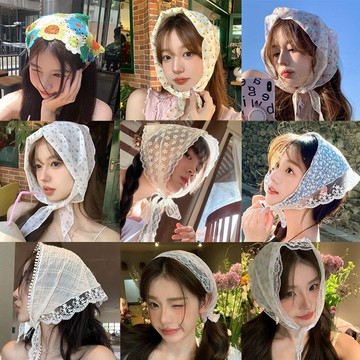 taoye♡ | 蕾絲三角巾 女薄款 夏法式頭巾 頭紗 包頭絲巾 複古裝飾 田園風拍照