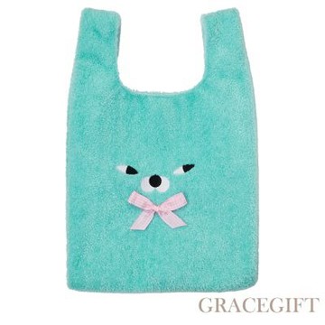 【Grace Gift】Wasabi Bear-芥末熊絨毛蝴蝶結手提袋 藍綠