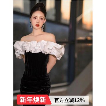 黑 宴會年會主持人生日新娘訂婚藝考音樂生鋼琴演出晚禮服19718