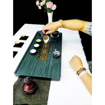 輕奢木紋綠電磁爐烏金石茶盤石綠檀石一體中式天然簡約石材居家