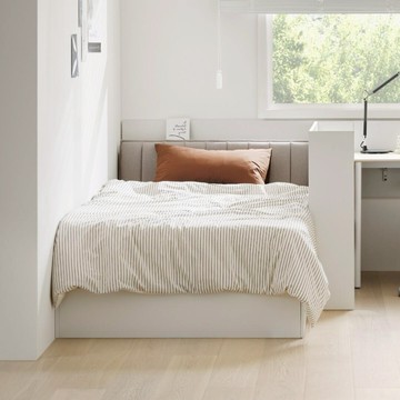 【iloom 怡倫家居】NEWT 單人收納床架 右側/左側/直向抽屜櫃 含布質床頭板 床架 單人床架 兒童床架 兒童床