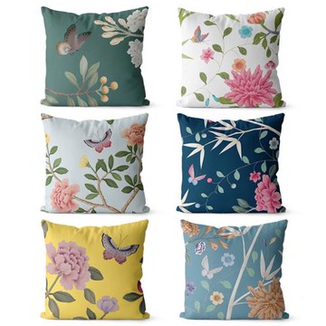 新中式花鳥絨布抱枕雙面靠墊客廳沙發腰墊擺設床頭大靠枕汽車腰靠