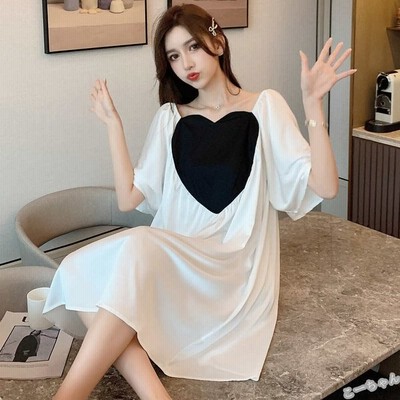 ネグリジェ レディース 春夏パジャマ 半袖ワンピース ロングネグリジェ ナイトロープ ルームウェア 寝巻き 部屋着 ゆったり 安い ハート 通販 Lineポイント最大get Lineショッピング