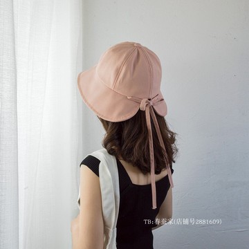 韓國遮陽百搭漁夫帽潮純色俏皮巫女帽后空系帶盆帽超可愛圓頂帽子1入