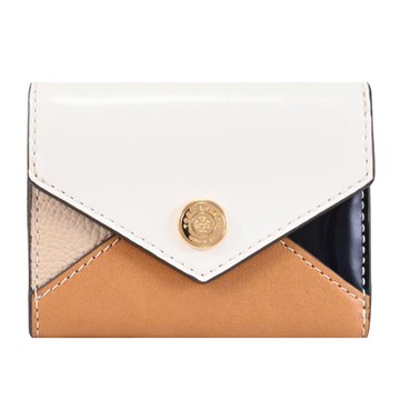TORY BURCH 166397 撞色拼接皮革扣式三折小短夾.白/棕
