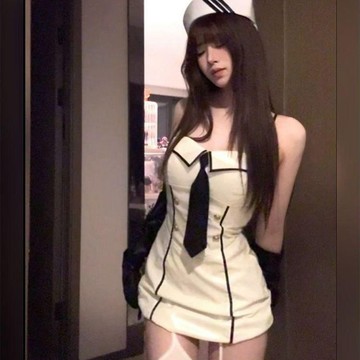 🎃熱門新品🎃萬聖節服裝 節日扮演 cos服 南瓜節 萬聖節純穿撞色性感純欲抹胸連衣裙辣妹腰包海軍臀裙女裝