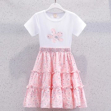 女童碎花連衣裙夏季純棉薄款洋氣小女孩甜美公主裙兒童假兩件裙子