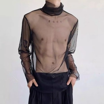 𝒚𝒐𝒖𝒓® 𝒔𝒕𝒖𝒅𝒊𝒐|韓國 禁欲係 夜店裝 蕾絲 堆堆領 網絲 透視裝 黑絲上衣 內搭鏤空 透明 演出服 T206