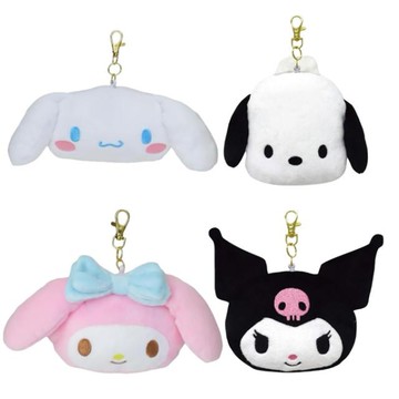 小禮堂 Sanrio 三麗鷗 絨毛大臉造型伸縮票卡包 (大臉款) 美樂蒂 酷洛米 大耳狗 帕恰狗