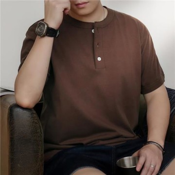 美式復古亨利領t恤男t夏季純棉硬漢風運動亨利衫阿美咔嘰短袖體恤