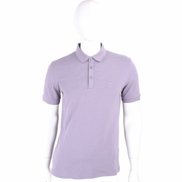 BOSS 矽字刺繡補丁紫色彈性棉質POLO衫(男款)