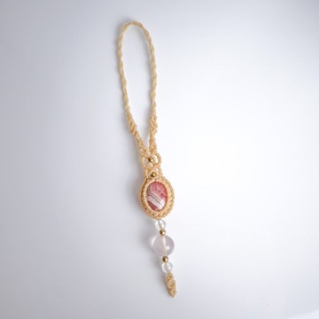 紅紋石 月亮石 粉晶 蠟線編織掛飾