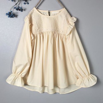 韓系上衣女ins甜美chic早春寬松純色長袖荷葉邊襯衫洋氣娃娃衫女