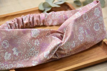 柔和粉紅碎花印花 全棉鬆緊髮帶